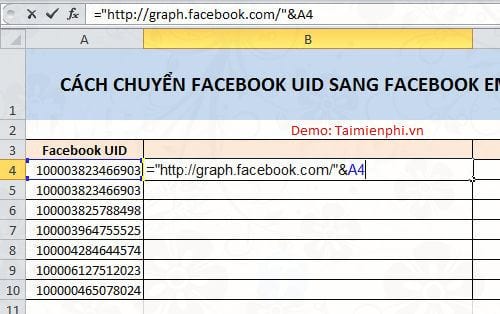 Cách chuyển Facebook UID sang Facebook Email bằng Excel 8