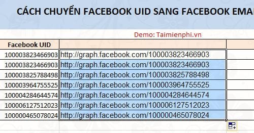 Cách chuyển Facebook UID sang Facebook Email bằng Excel 9