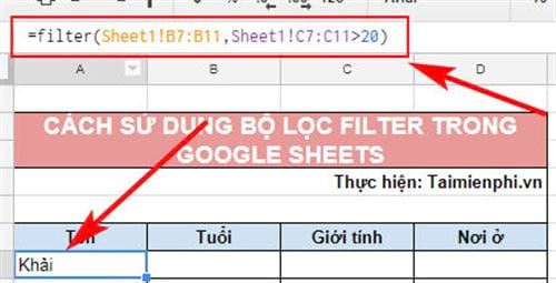 Cách sử dụng bộ lọc trong Google Sheets