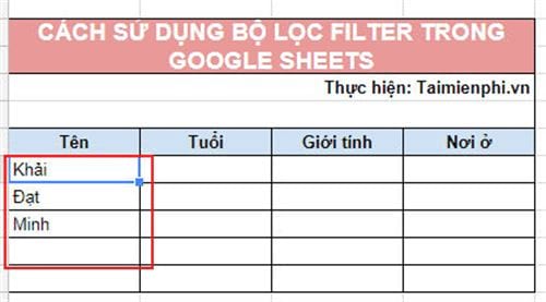 Cách sử dụng bộ lọc trong Google Sheets