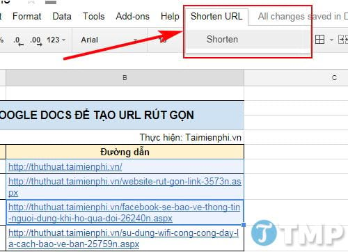 Sử dụng Google Docs để tạo URL rút gọn