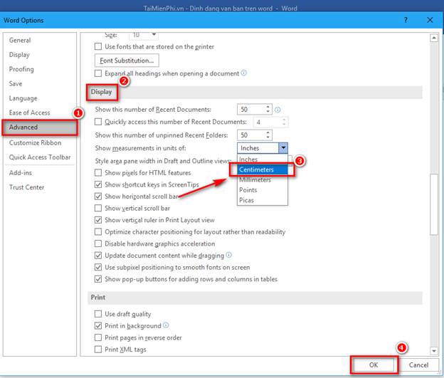 Hướng dẫn thay đổi đơn vị đo trong Word 2016