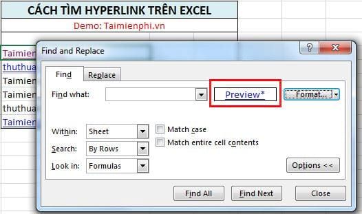 Cách tìm Hyperlink trên Excel