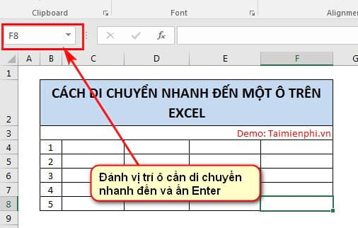 Cách di chuyển nhanh đến một ô trên excel