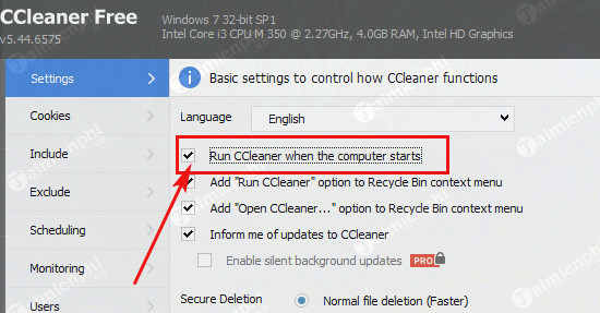Cách thiết lập CCleaner khởi động cùng hệ thống khi bật máy tính