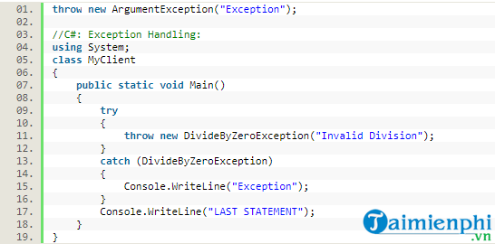 Xử lý ngoại lệ (Exception Handling) trong C#, định nghĩa, cấu trúc