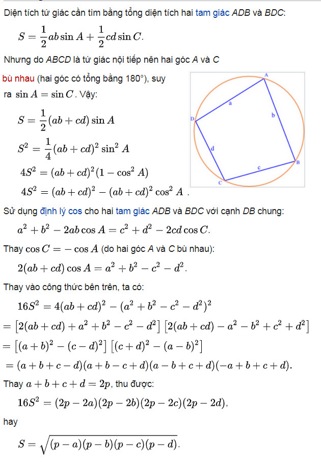 Công thức tính diện tích tứ giác