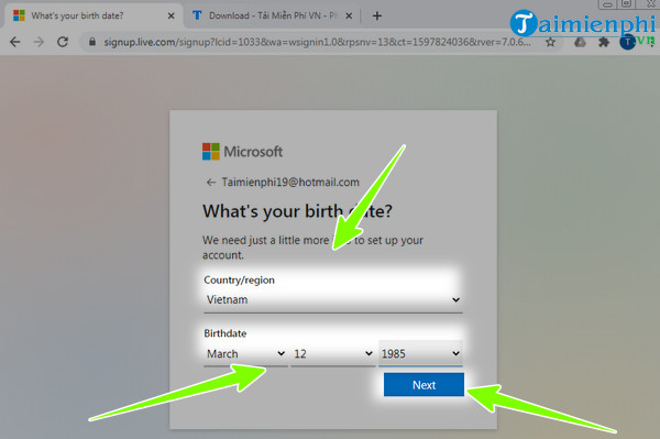Tạo tài khoản Hotmail