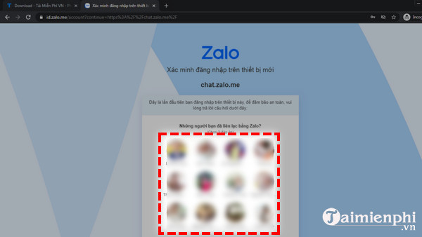 Xac minh tren Zalo