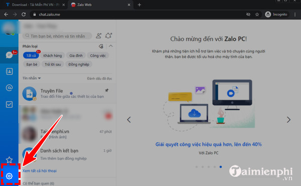 Dang xuat Zalo tren may tinh