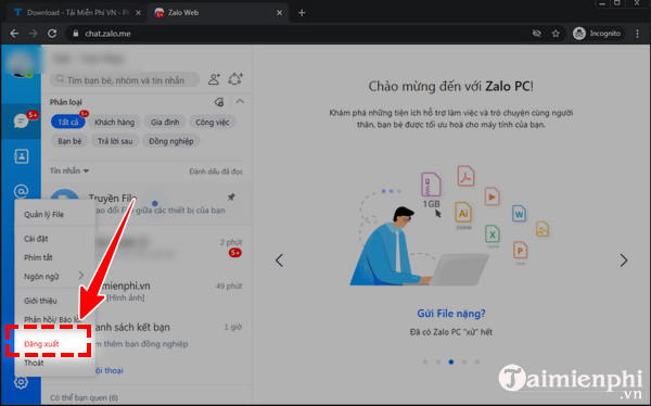 Dang xuat Zalo tren trinh duyet