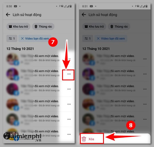 cach xoa lich su video da xem tren face