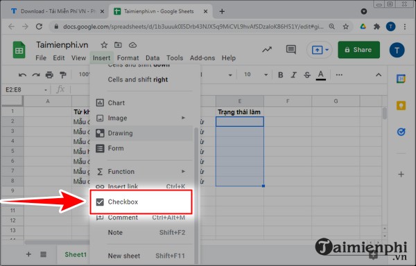 Hướng dẫn chèn checkbox trên Google Sheets, Google Trang tính