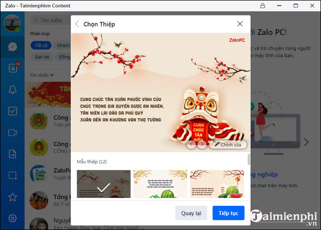 cach tao thiep chuc tet tren zalo pc