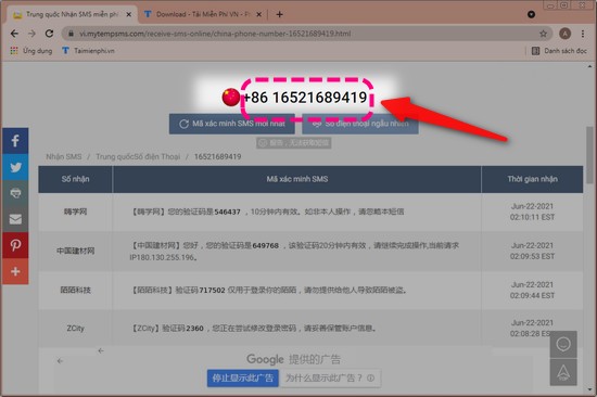 Tao so dien thoai ao Trung Quoc nhan SMS 1