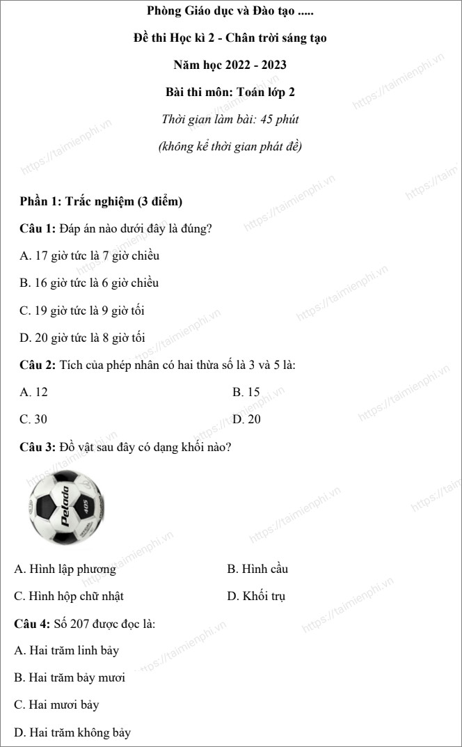 De thi Toan 2 HK1 sach CTST