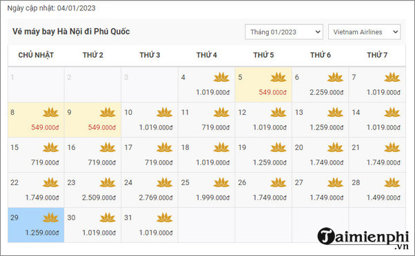 Gia ve may bay Ha Noi Phu Quoc Vietnam Airline