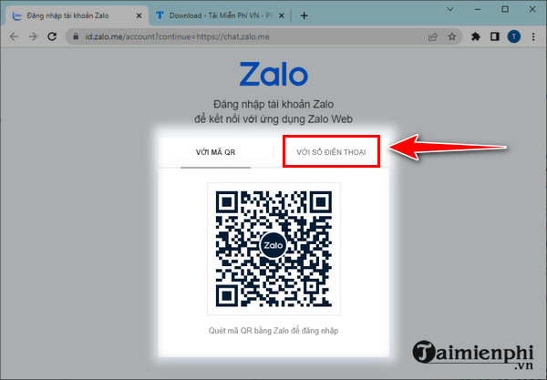 zalo web dang nhap tren dien thoai
