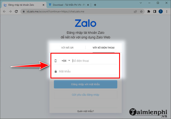 Zalo dang nhap