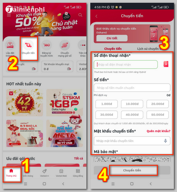 Cach chuyen tien Viettel sang viettel moi nhat 2023