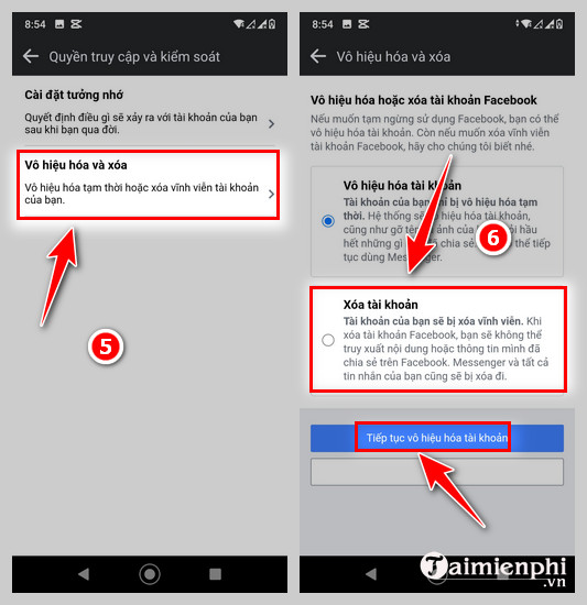 delete tai khoan facebook