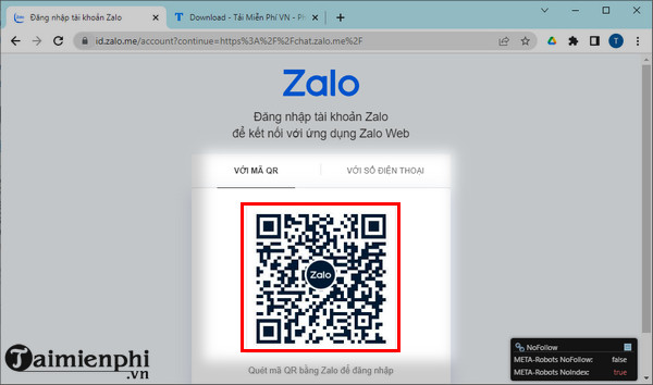 dang nhap zalo bang ma kich hoat