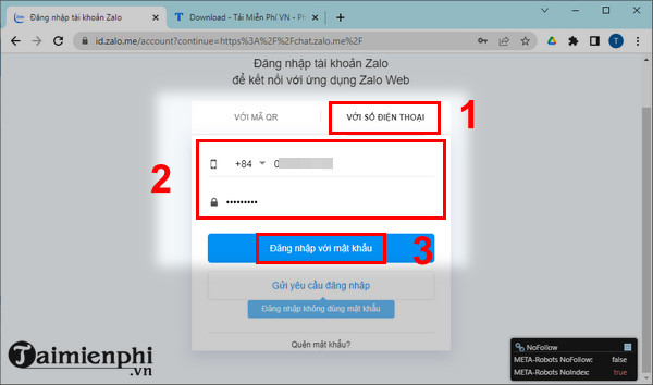 dang nhap zalo tren dien thoai