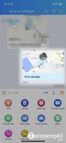 gui vi tri zalo tren ios