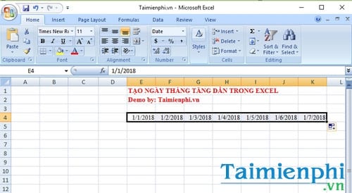 Cách tạo ngày tháng tăng dần trong Excel 4