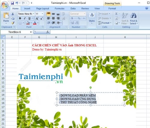 Cách chèn chữ vào ảnh trong Excel