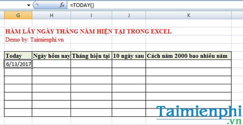 trong bang tinh excel ham today tra ve