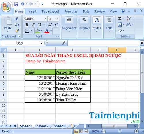 Sửa lỗi ngày tháng trong Excel bị đảo lộn, đảo ngược