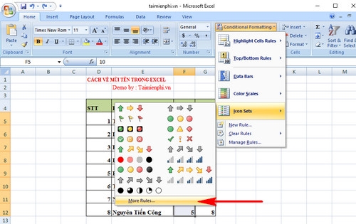 Cách vẽ mũi tên trong Excel 2007, 2013, 2016, 2010