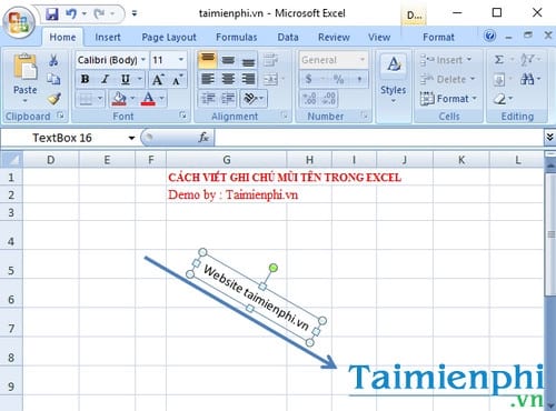 Cách viết ghi chú mũi tên trong Excel