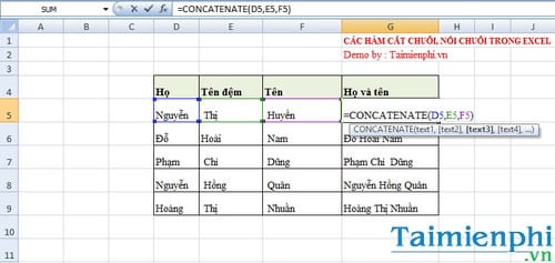 cac ham cat chuoi noi chuoi trong excel