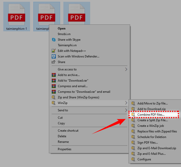 Cách ghép nhiều file pdf thành 1 bằng WinZip