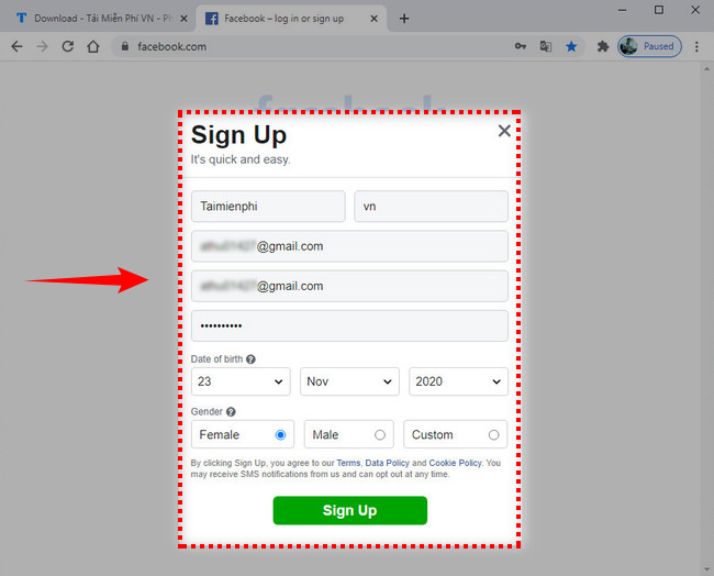how to sign up facebook with gmail 3