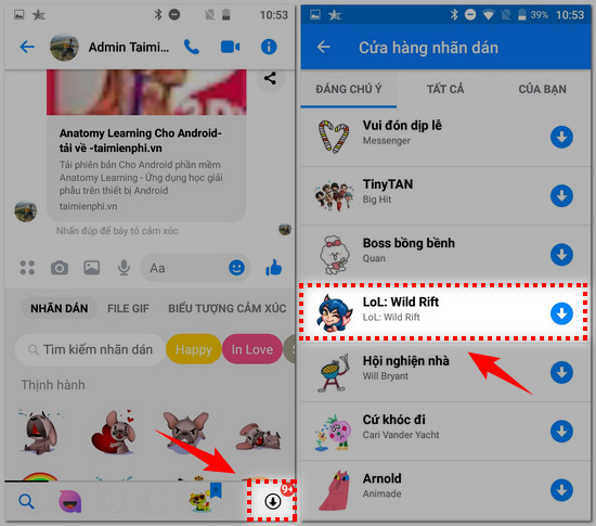 How to use sticker link alliance to chien on facebook messenger 3