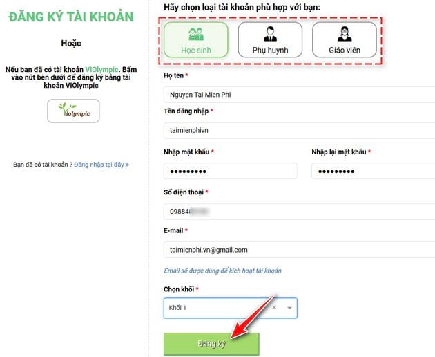 Cách tạo tài khoản VioEdu