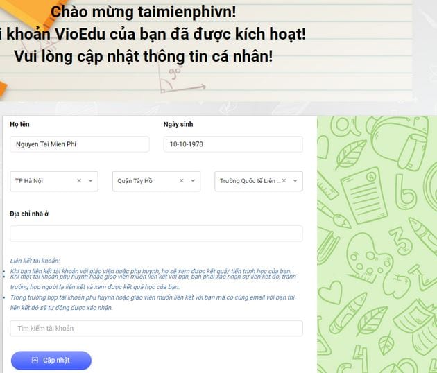 Cách tạo tài khoản VioEdu