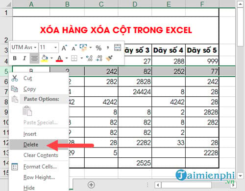 Cách xoá hàng, cột trong Excel bằng chuột hoặc phím