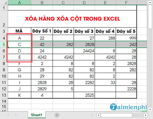 Cách xoá hàng, cột trong Excel bằng chuột hoặc phím