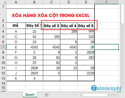 Cách xoá hàng, cột trong Excel bằng chuột hoặc phím