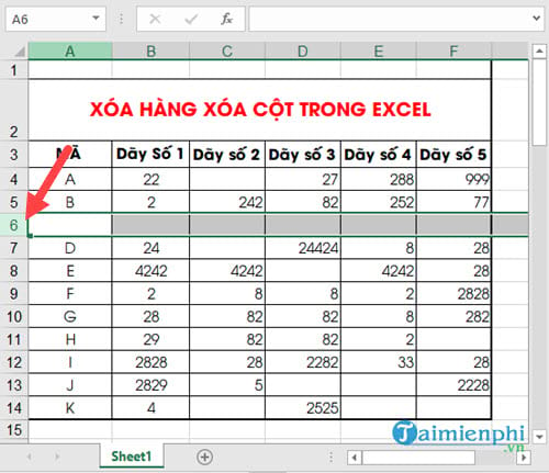 Cách xoá hàng, cột trong Excel bằng chuột hoặc phím