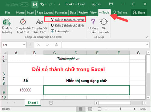 Cách đổi số thành chữ trong bảng tính Excel bằng VnTools 2010, 2013, 2007, 2003, 2016  26
