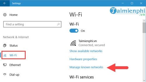 Cách mở Manage Known Networks trên Windows 10