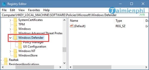 Cách tắt Windows Defender bằng Registry trên Windows 10