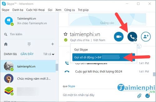 Cách gọi điện thoại trên Skype bằng máy tính