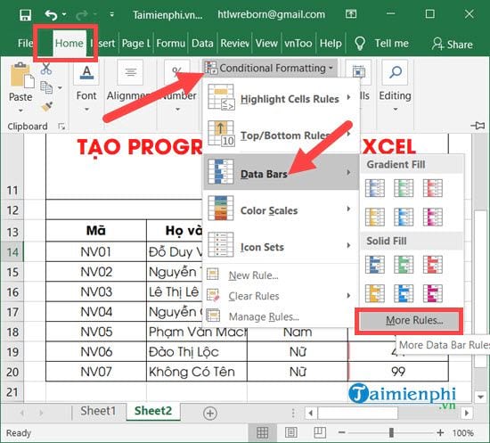 Cách tạo Progress Bar trong Excel, thanh tiến trình có điều kiện