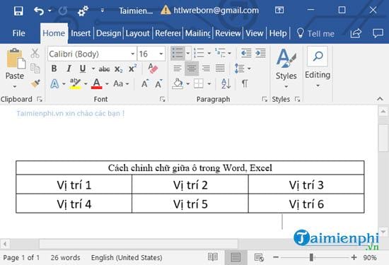 cach chinh chu giua o trong word excel 4